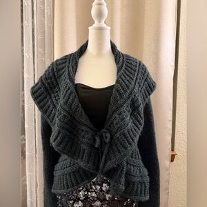 Elsamanda Anthropologie Knit Shawl Cardigan Sweater - Dark Charcoal
